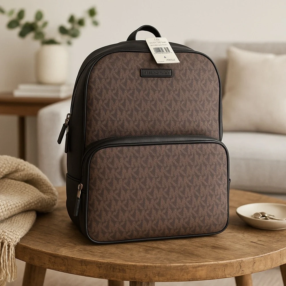 Michael Kors MK Brown Logo Backpack Large Travel Laptop Bag NWT Unisex